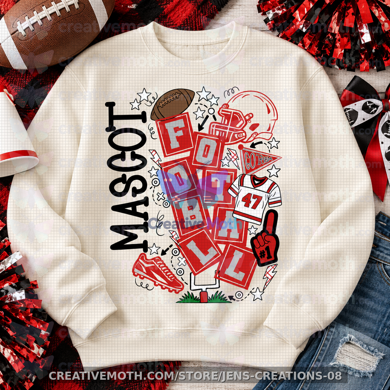 Custom Football PNG | Personalized Mascot Name | Team Colors & Jersey Number | Game Day Digital Design preview image