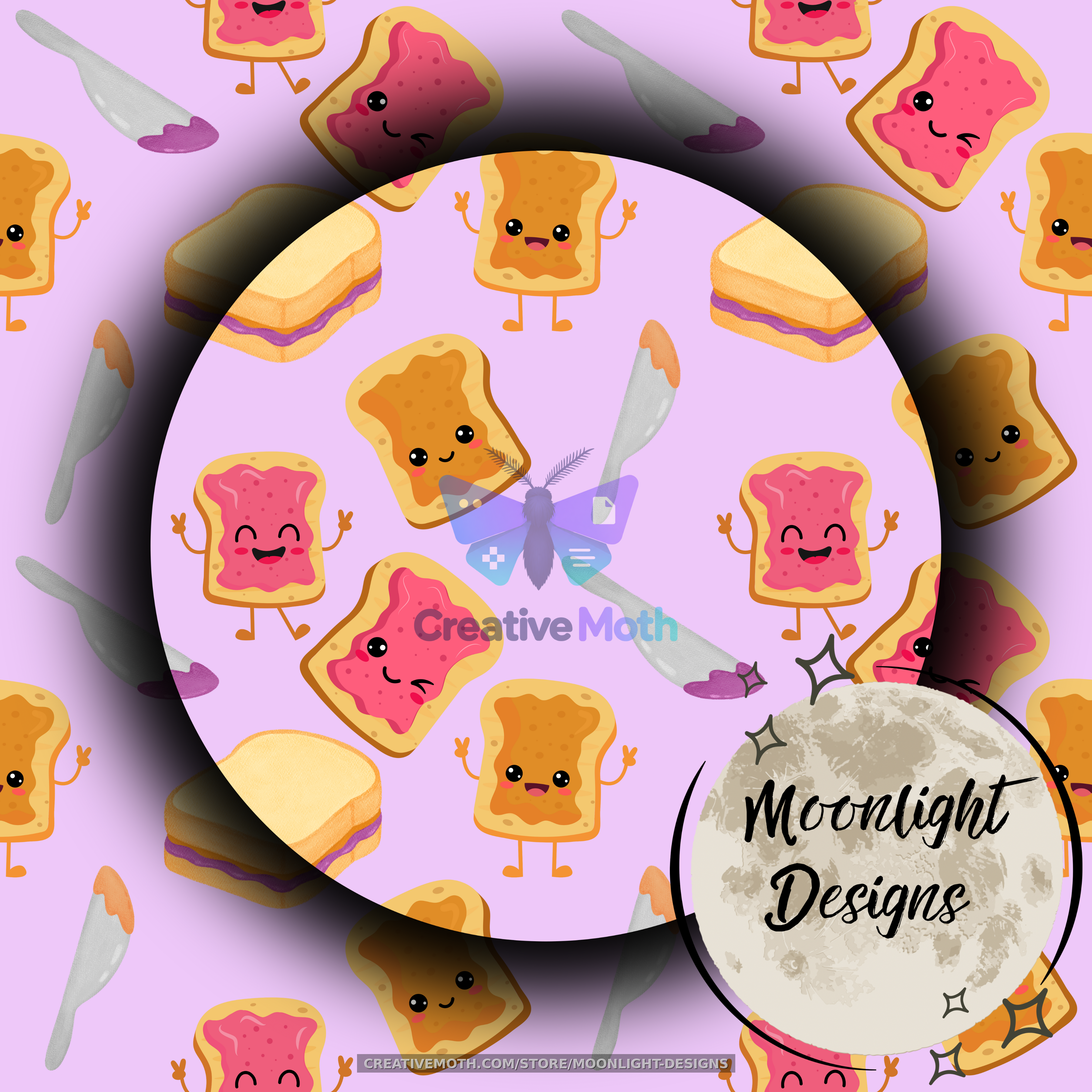 PB&J Seamless Pattern PNG | Cute Peanut Butter & Jelly Digital Paper | Kawaii Sandwich Food Seamless Background preview image