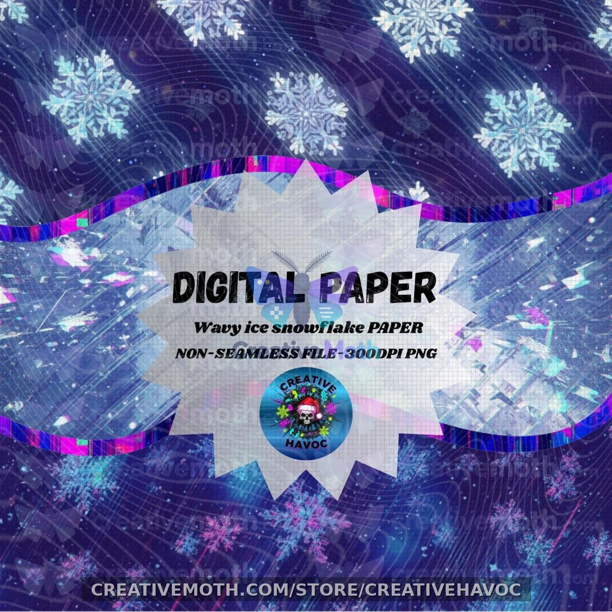 Wavy Ice Snowflake Digital Paper – Non-Seamless PNG preview image