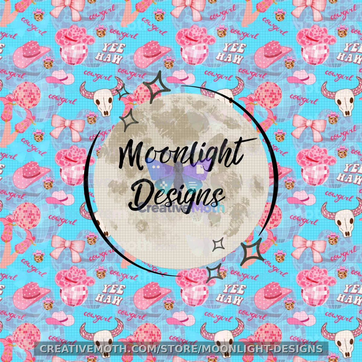 Pink Cowgirl on blue background Seamless preview image