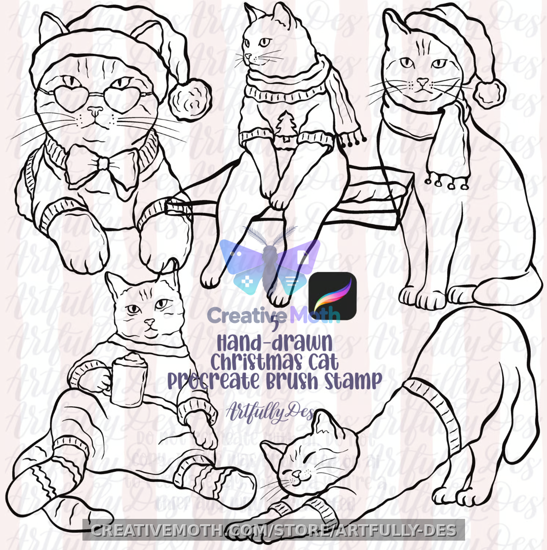 Christmas Cat Procreate Brush Stamp preview image