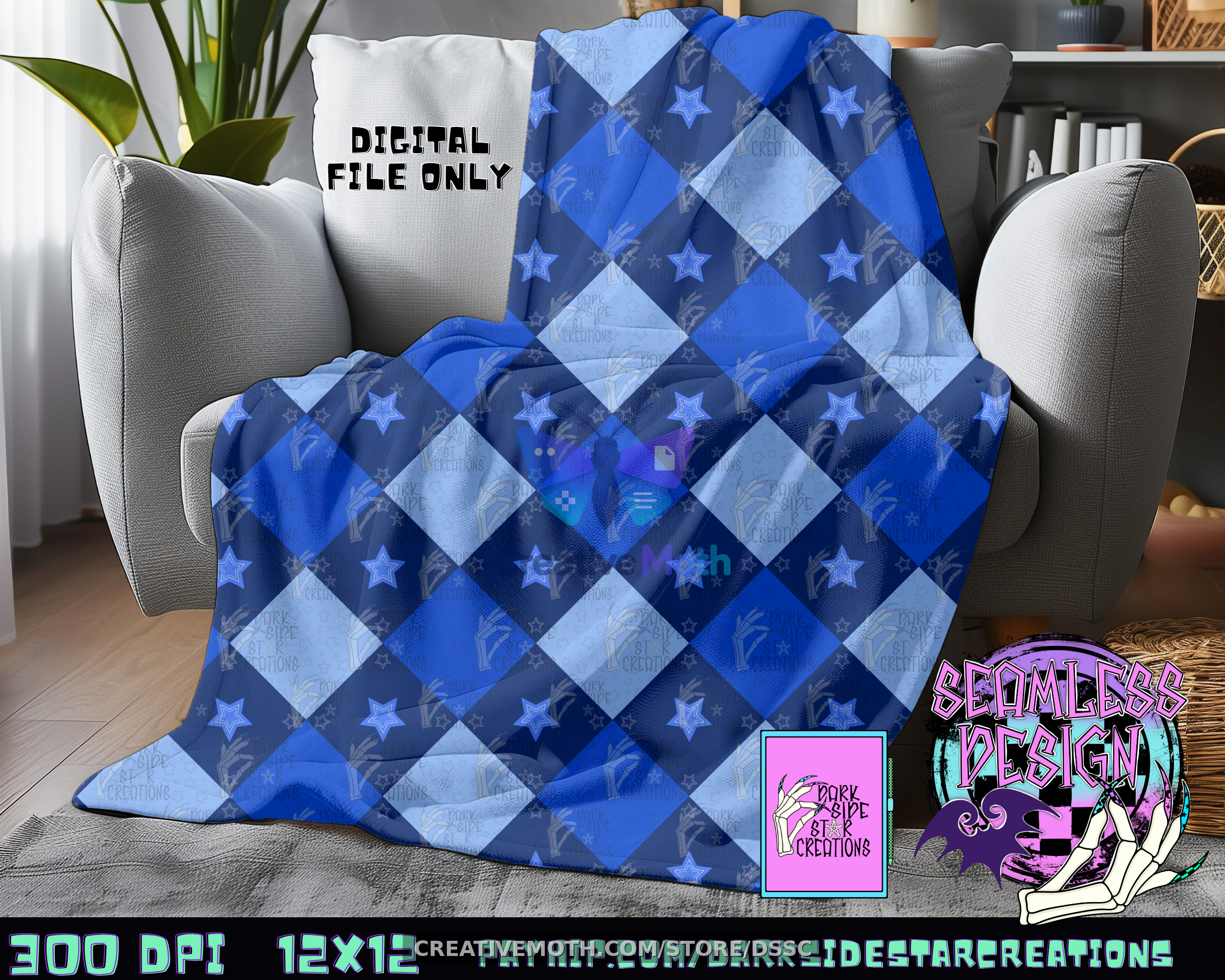 Argyle Stars Blue Blanket mock