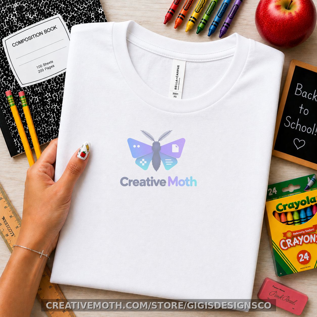 Back to School White Flat Lay TShirt Mockup preview image