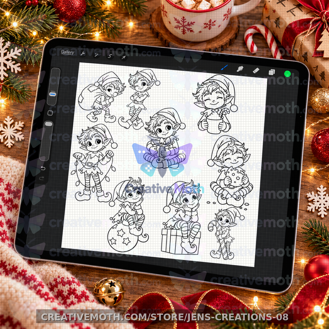 Christmas Elf Procreate Stamps | 9 Cute Elf Brush Stamps for Procreate | Holiday Elf Clipart Stamp Bundle | Digital Download preview image