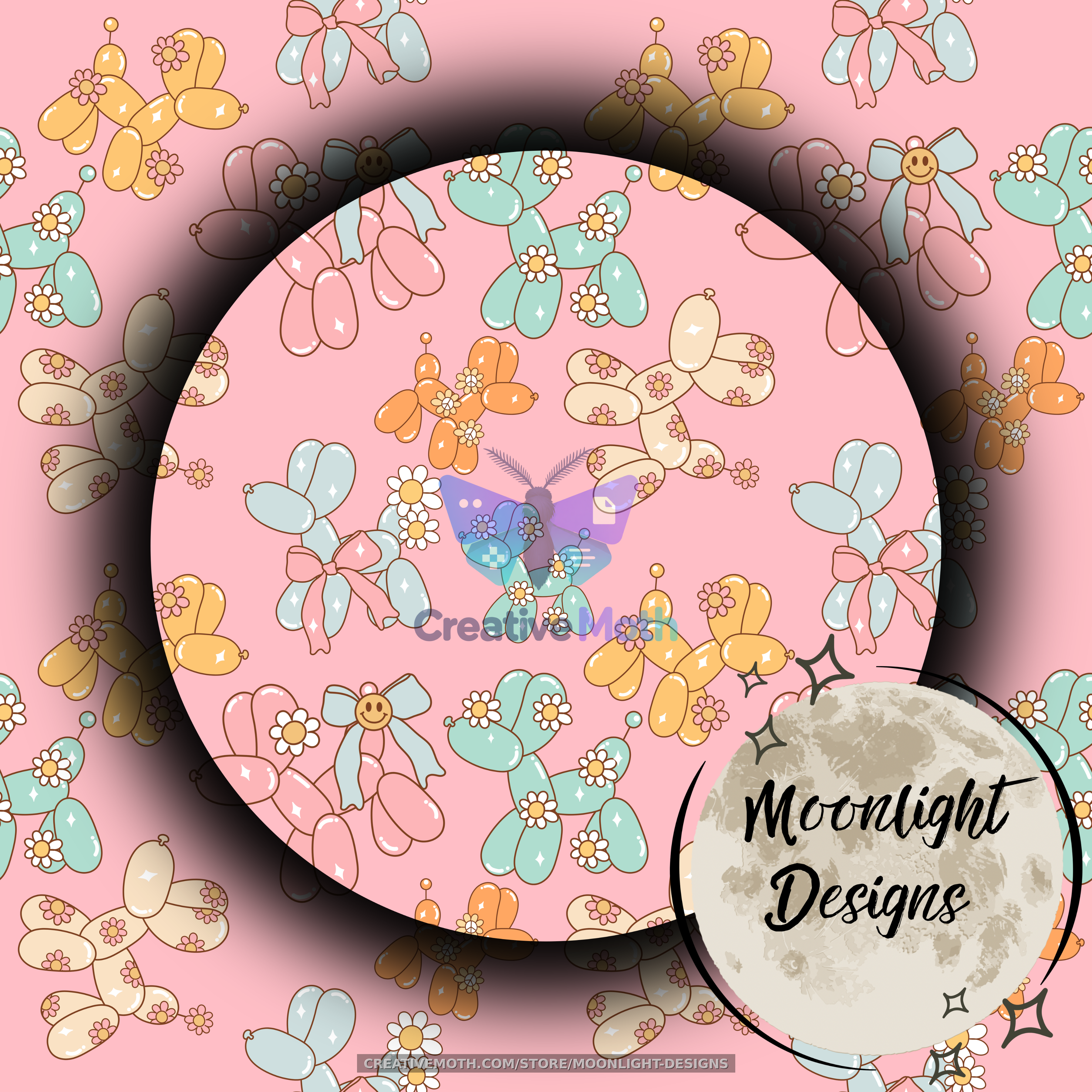 Pastel Balloon Dog Seamless Pattern PNG | Coquette Daisy Balloon Animal Digital Paper | Cute Seamless Background preview image