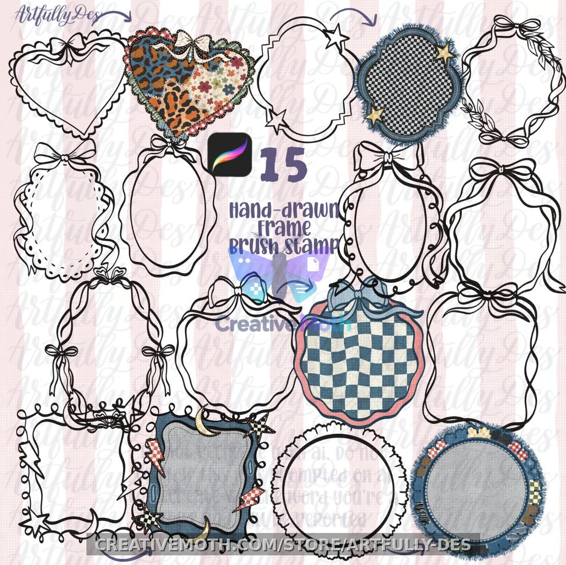 Aesthetic Frames Procreate Brush Stamp Hand-drawn Stamp Brush Set preview image