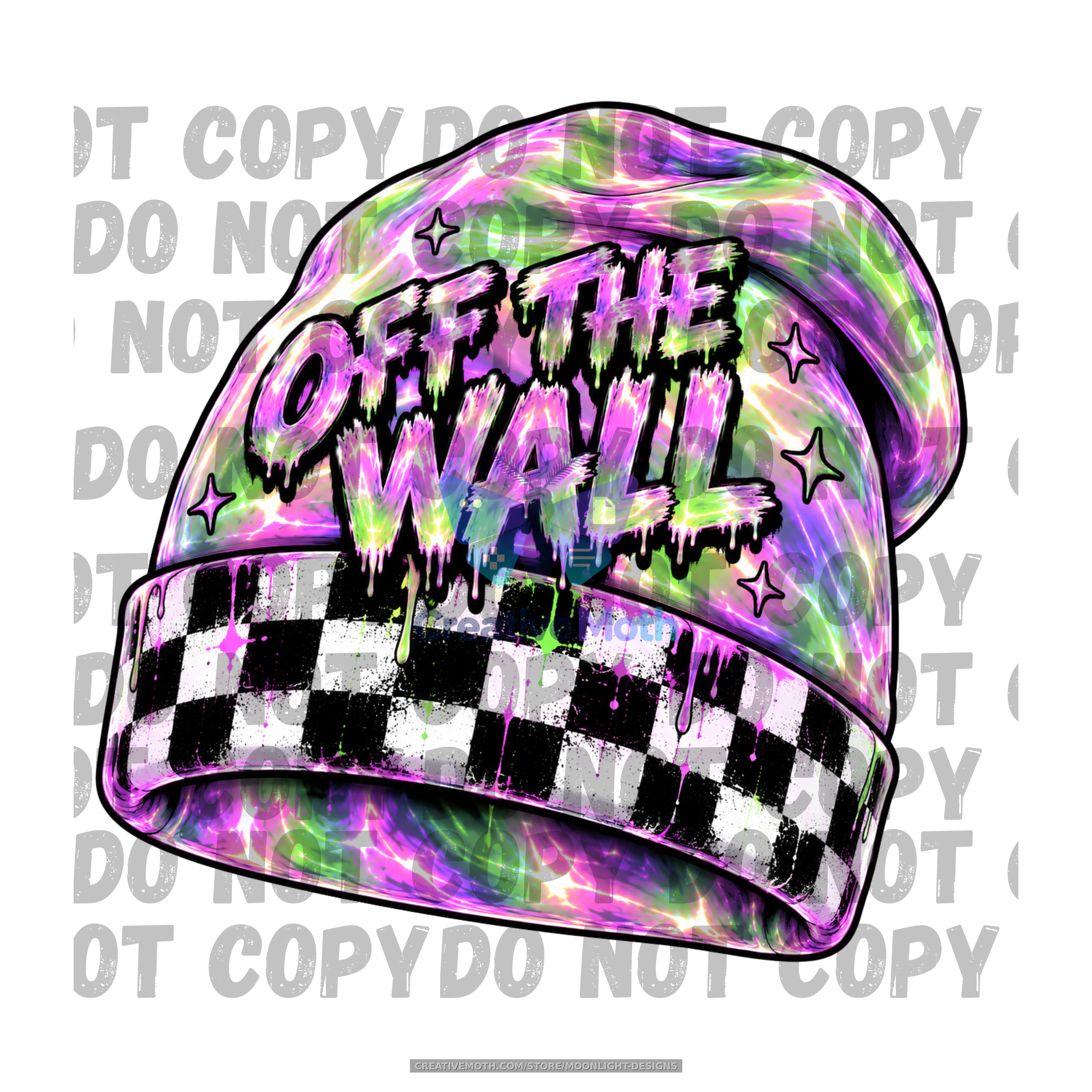 Off the Wall Beanie PNG | Neon Halloween Beanie Sublimation Design | Purple & Green Drip Beanie | Retro Spooky Digital Download preview image
