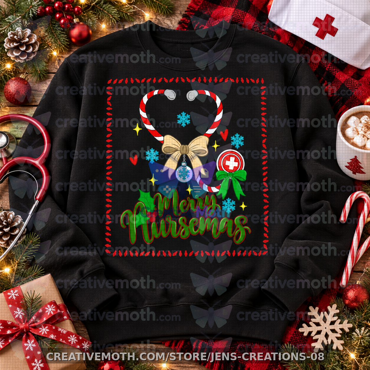 Merry Nursemas PNG | Christmas Nurse Shirt Design | Candy Cane Stethoscope PNG | Nurse Christmas DTF Sublimation | Holiday Digital Download preview image