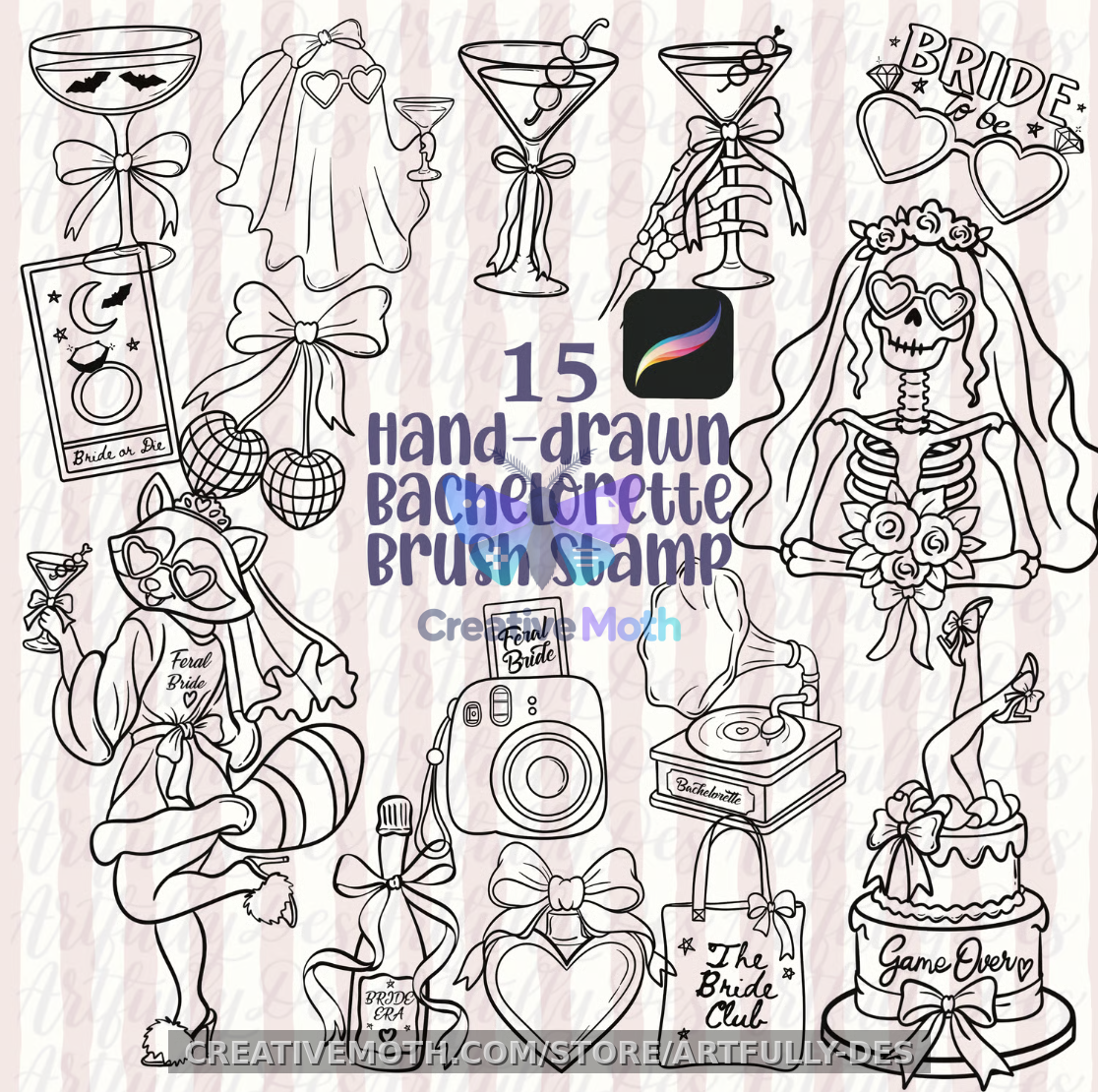 Bachelorette Brush Stamp Hand-drawn Feral Raccoon Bride Halloween preview image