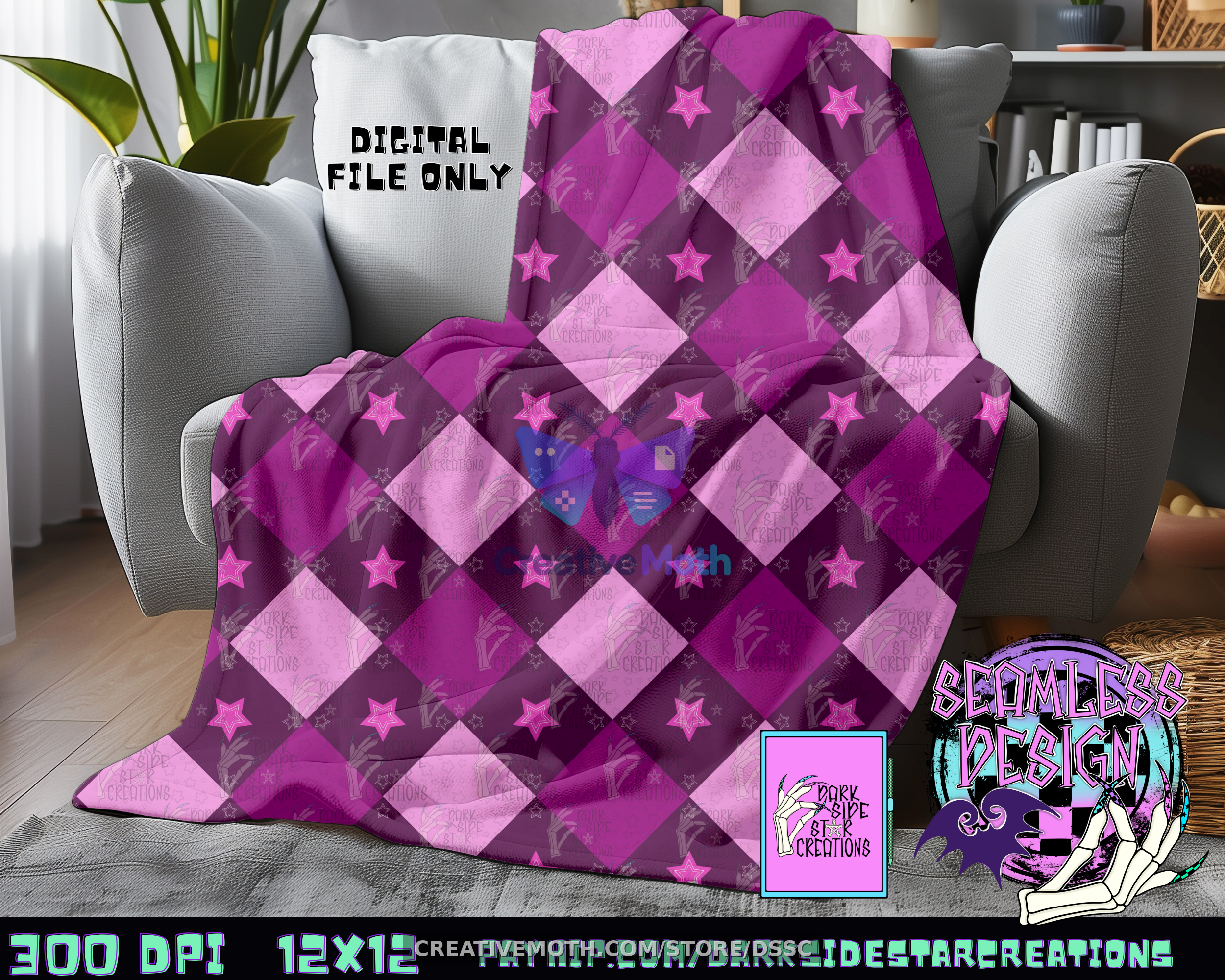 Argyle Stars Raspberry Blanket mock up