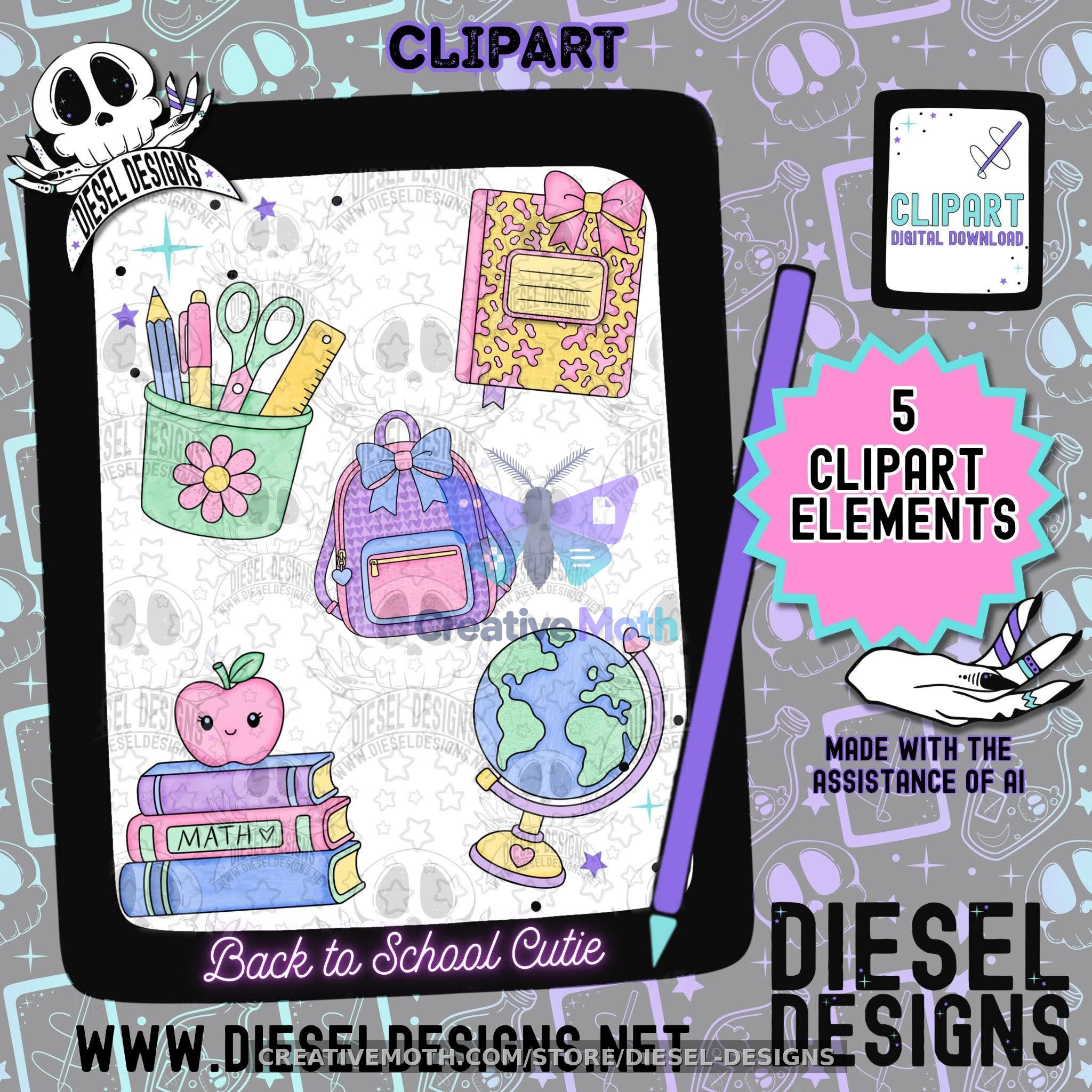 Back to School Clipart Bundle | Cute School Supplies PNG Set | Pastel Teacher Student Graphics preview image