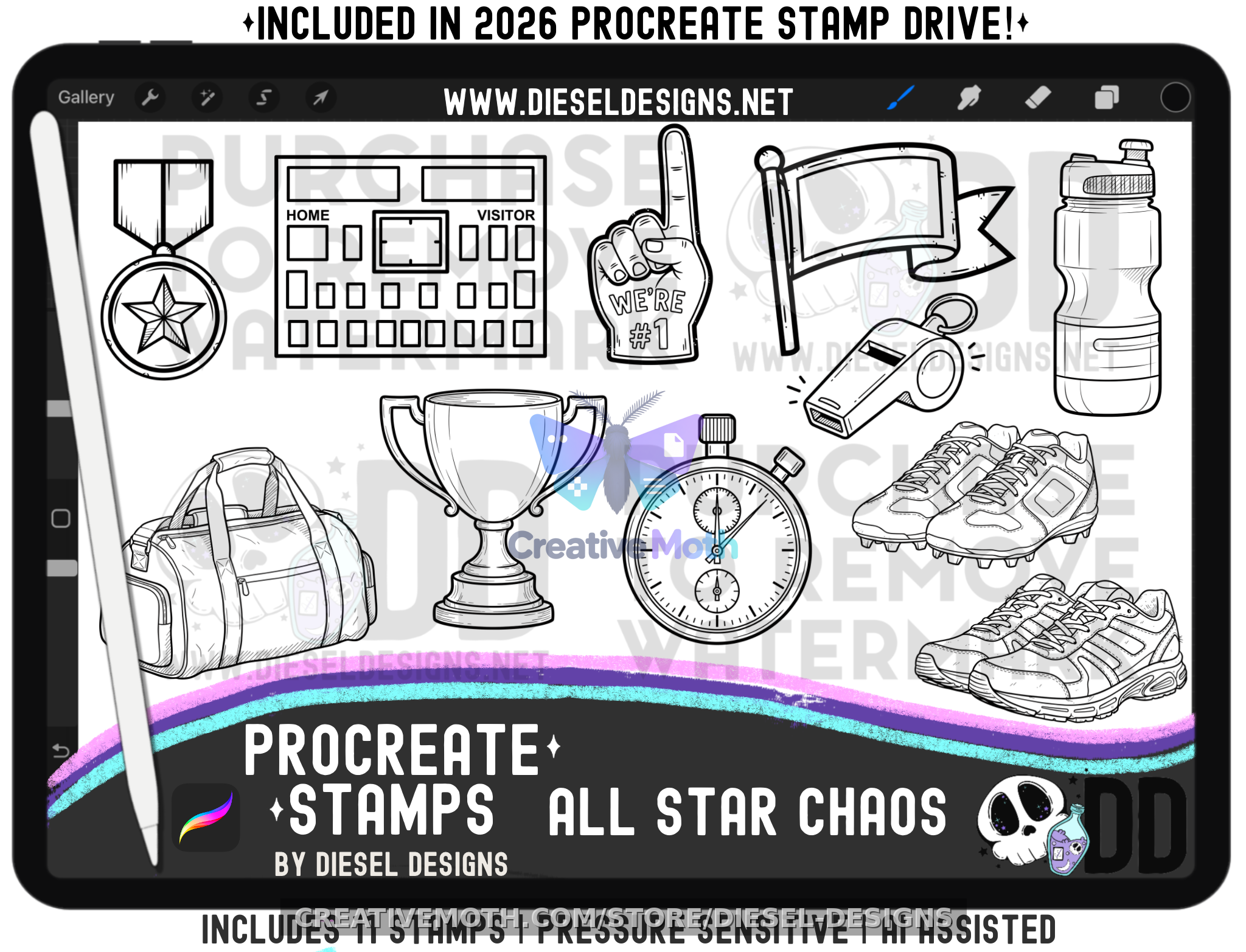 All Star Chaos – Sports Procreate Stamp Set preview image