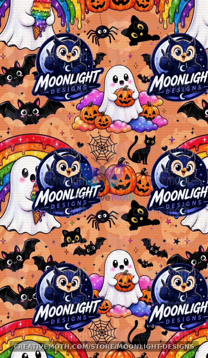 Cute Halloween Ghost Seamless Pattern | Rainbow Ghost Digital Paper | Spooky Kawaii Halloween PNG | 300 DPI preview image