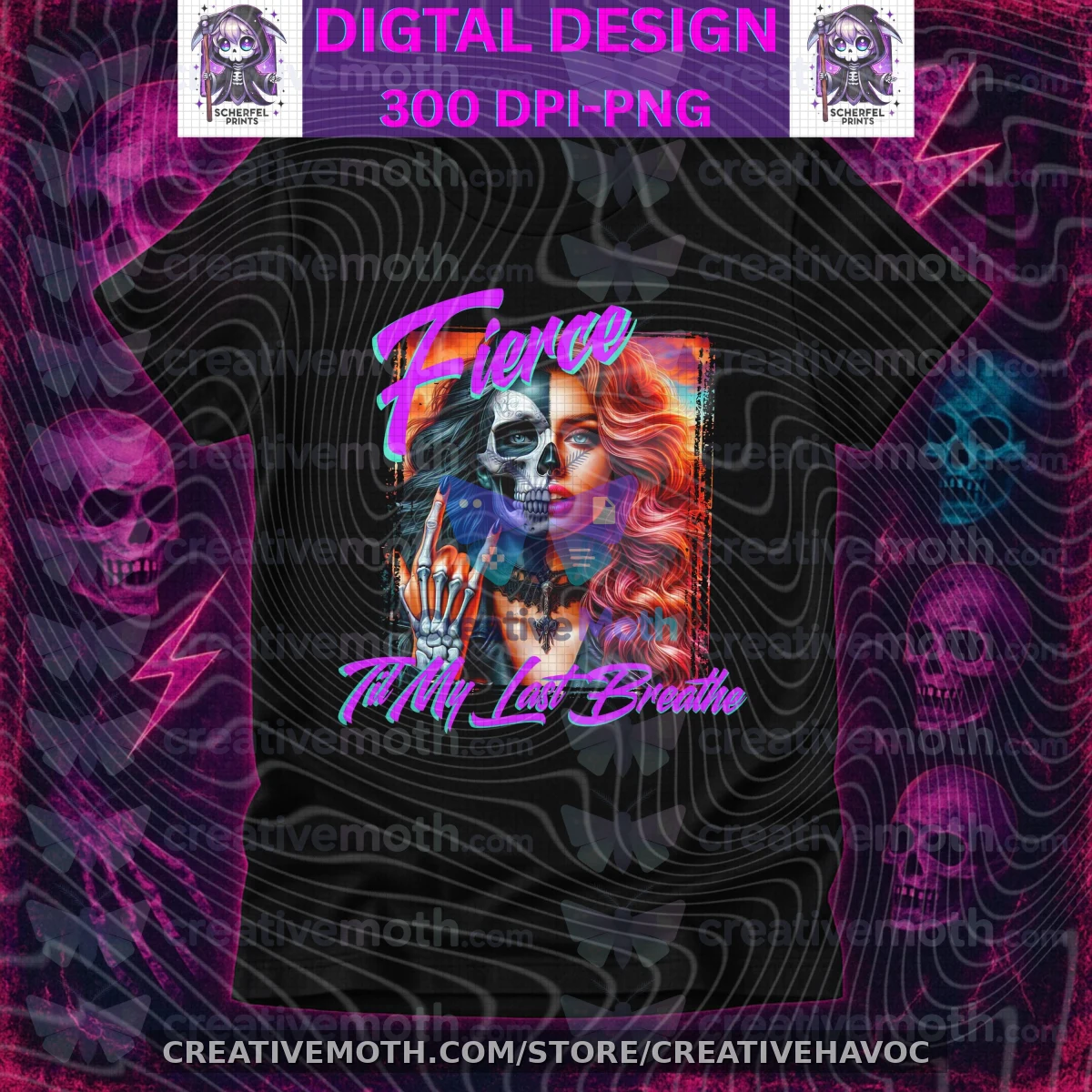Fierce Til My Last Breath PNG | Glam Skeleton Design preview image