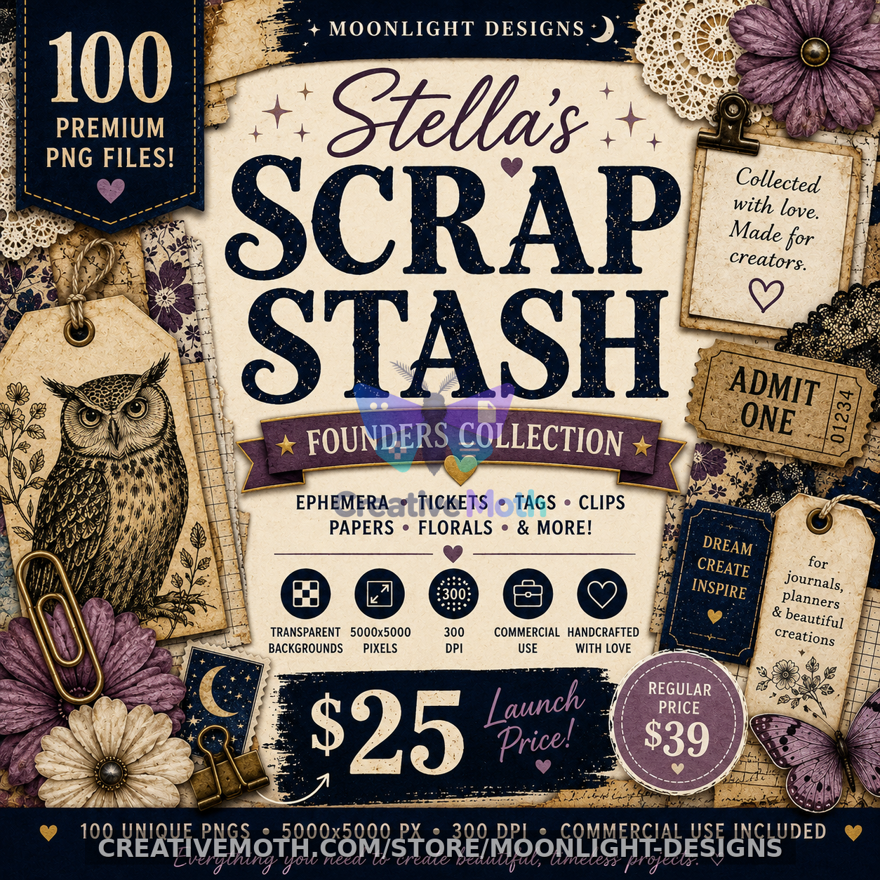 Scrap Stash 100 PNGs founders  Ephemera Bundle |  Junk Journal Kit | Vintage Gothic Papers PNG Copy preview image