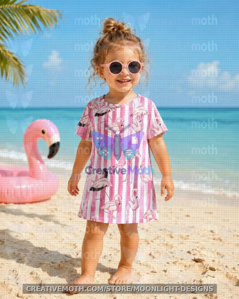 Pink Flamingo Seamless Pattern PNG | Summer Flamingo Stripe Digital Paper | Watercolor Tropical Fabric Print Download preview image