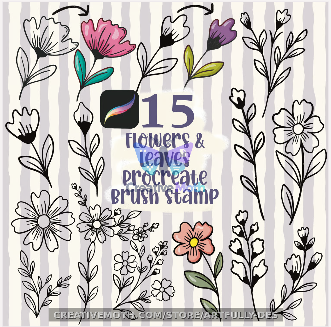 Floral Procreate Brush Stamp Flower Brush Pack preview image