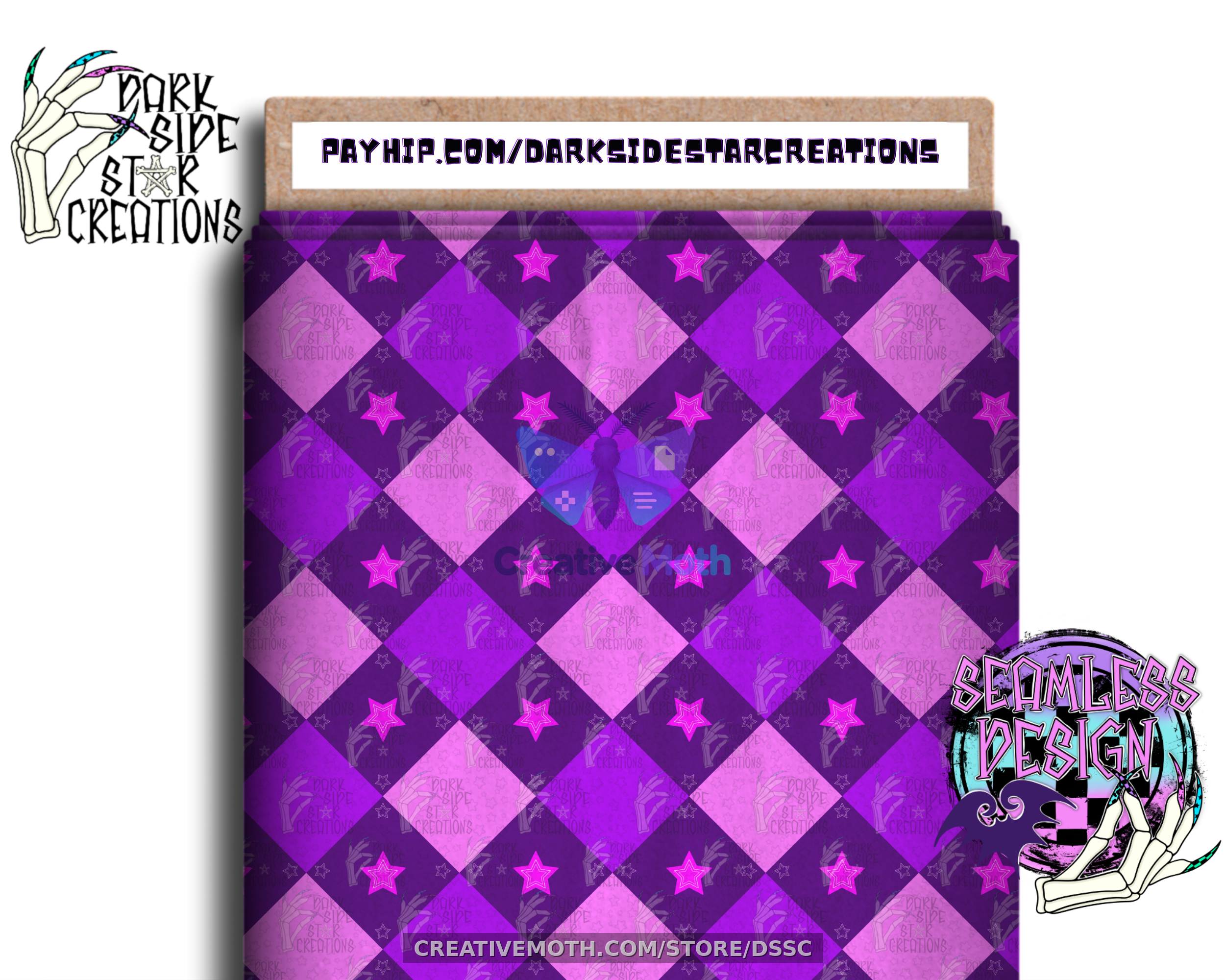 Purpley Pink Argyle Stars Fabric mock