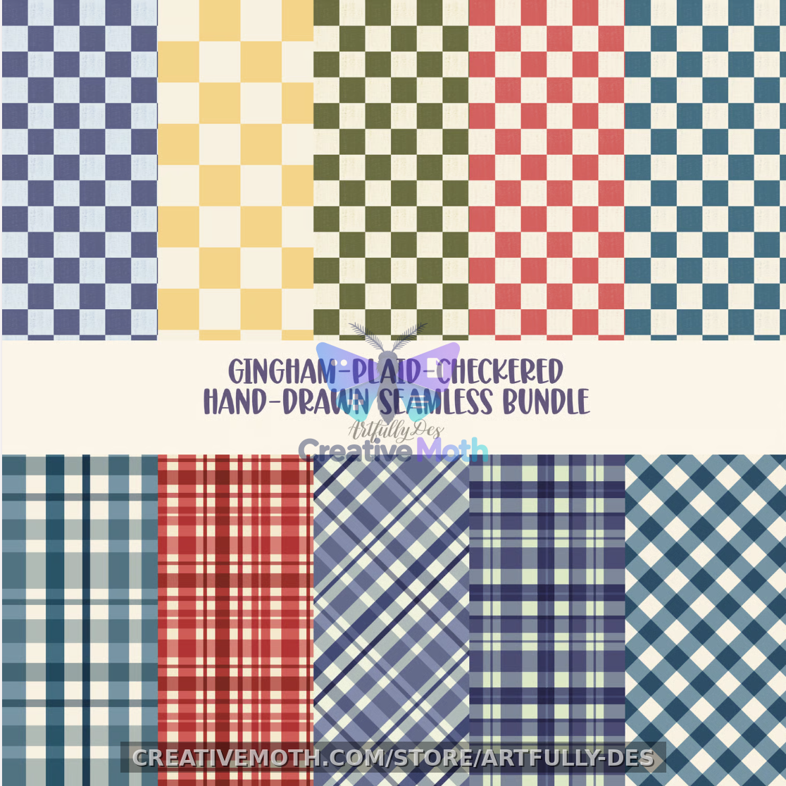 Gingham Plaid Check Seamless Pattern Bundle Hand-Drawn preview image