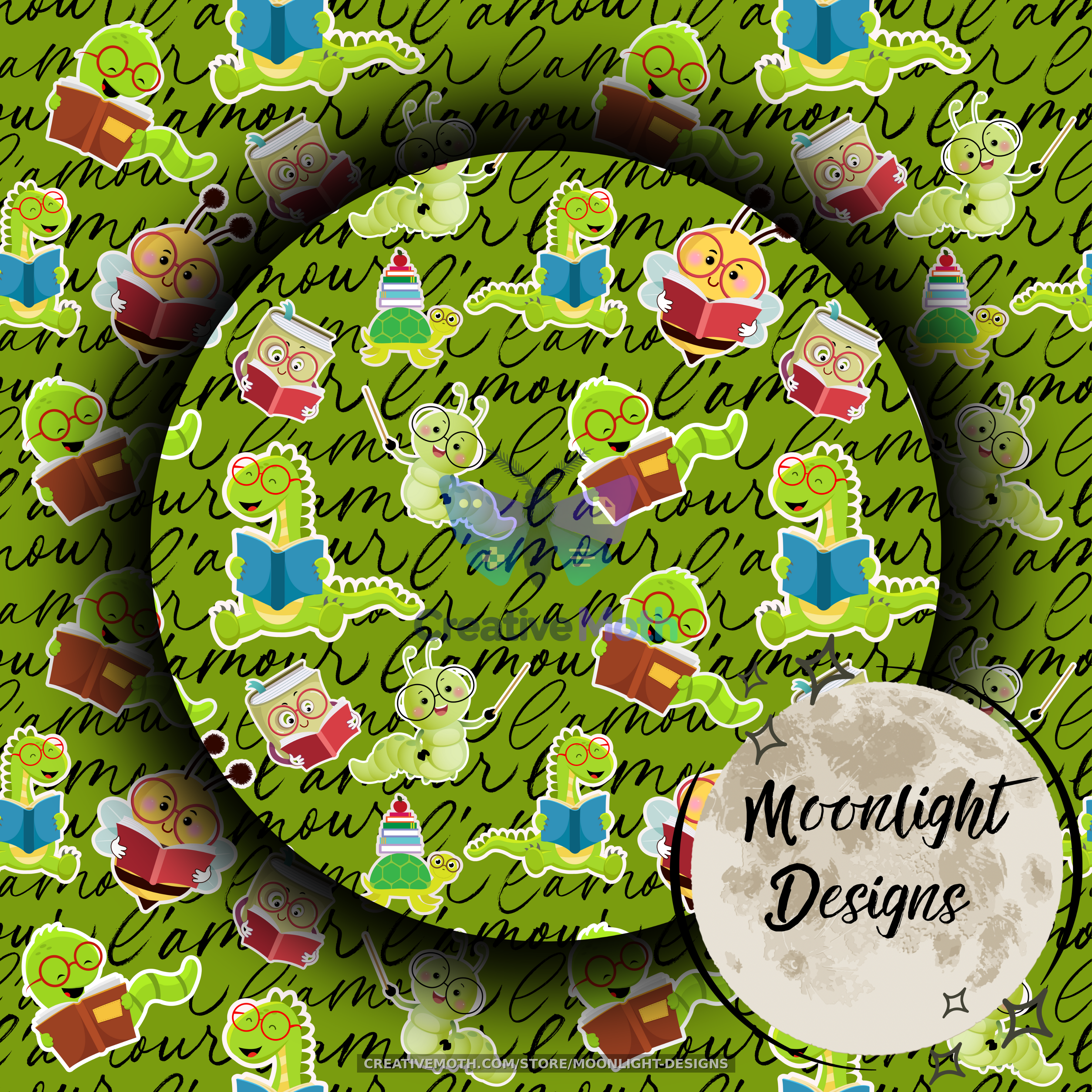 Cute Bookworm Seamless Pattern PNG | Reading Bugs, Caterpillars & Books Digital Paper | Teacher Classroom Seamless Background preview image