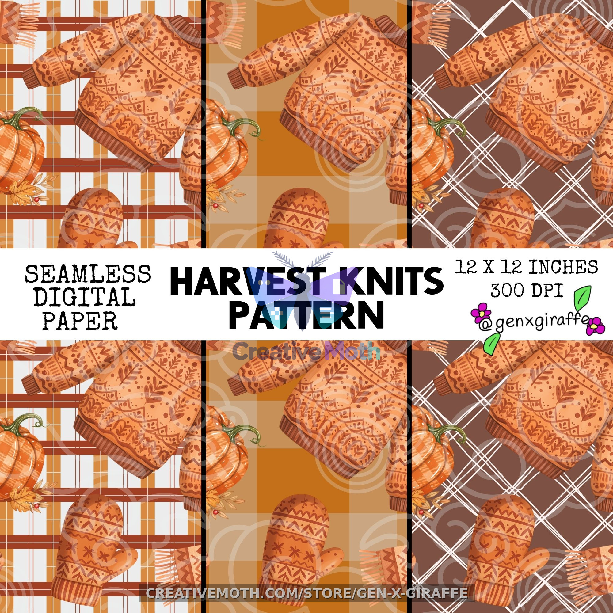 Harvest Knits Seamless Digital Pattern Bundle - Fall & Autumn Plaid Digital Papers preview image