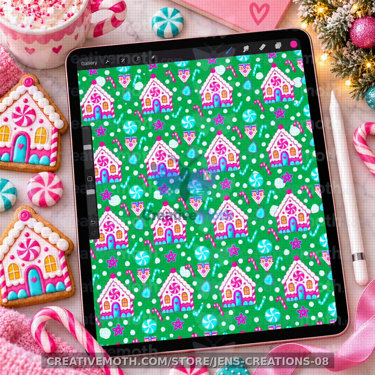 Festive Candy Gingerbread Pattern Tablet