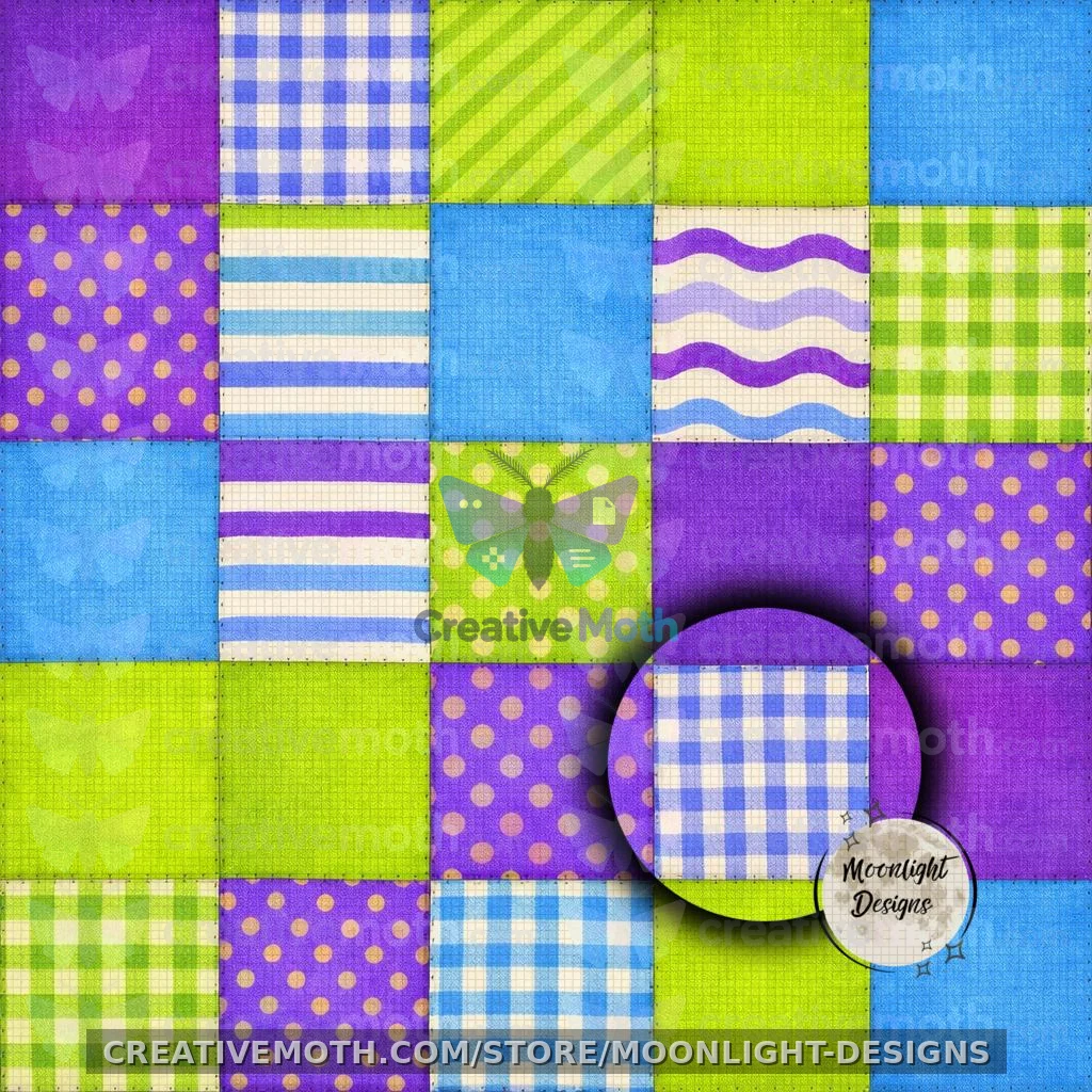 Retro Patchwork Seamless Pattern PNG | Bright 90s Kids Fabric Digital Paper | Colorful Quilt Pattern | Boutique Fabric Design Download preview image