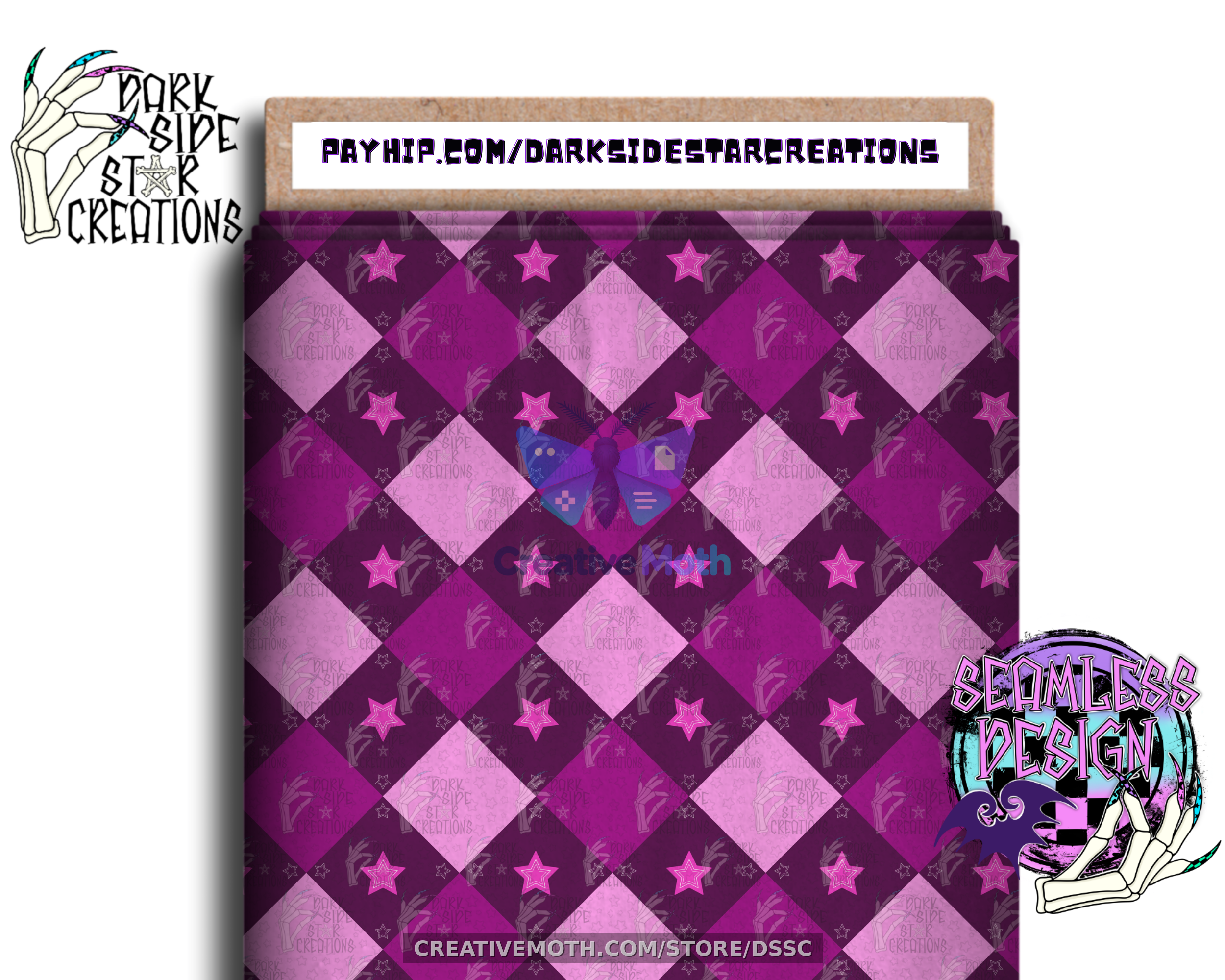 Argyle Stars Raspberry Fabric bolt mock