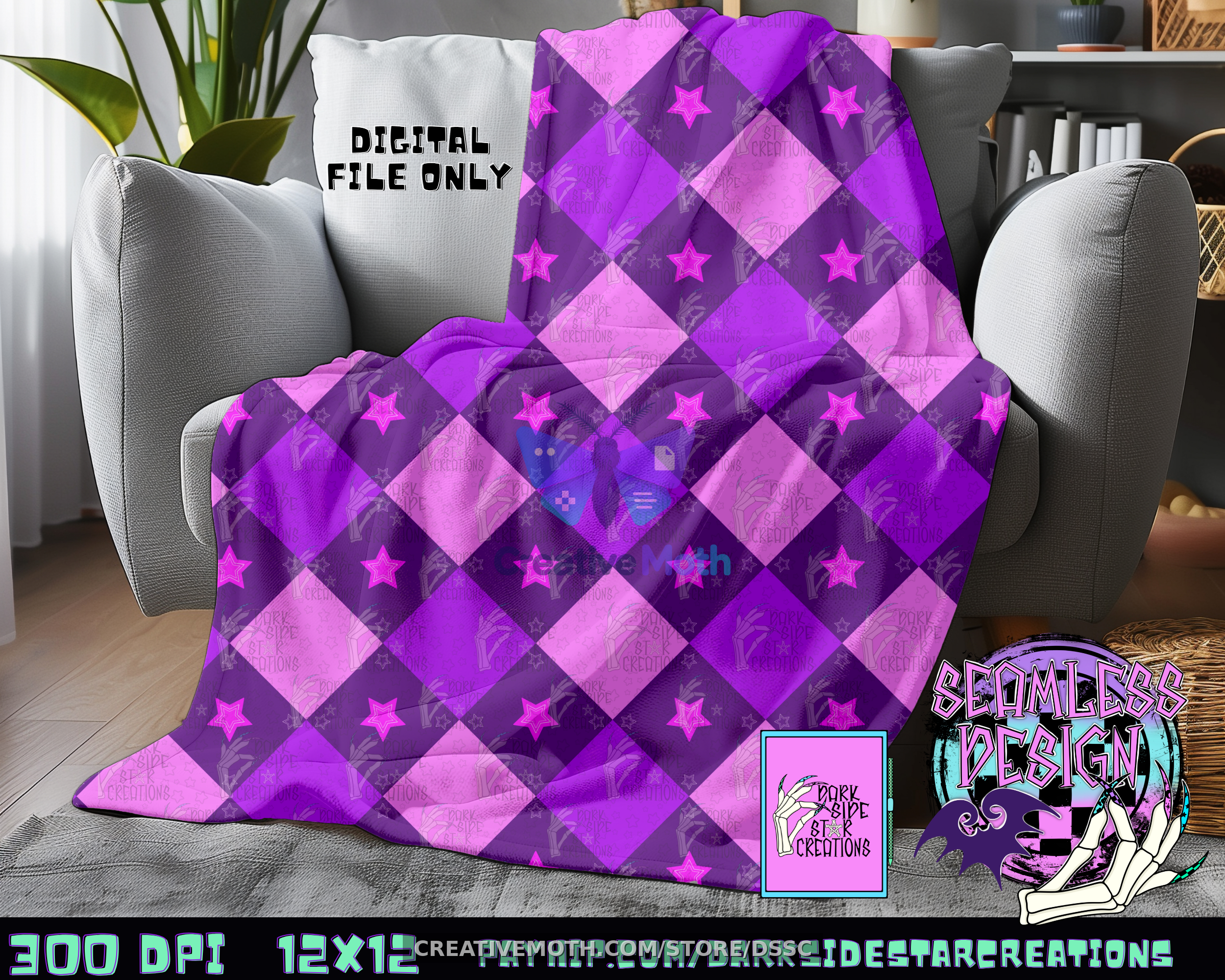 Purpley Pink Argyle Stars Blanket mock