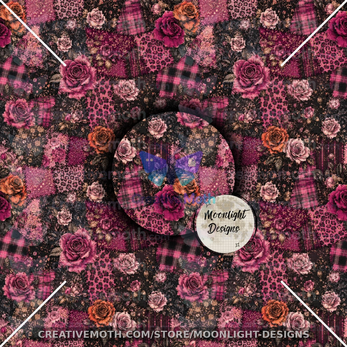 Moody Floral Seamless Pattern PNG | Pink Rose Patchwork Digital Paper | Vintage Floral Leopard Print | Shabby Chic Fabric Design | Boutique preview image