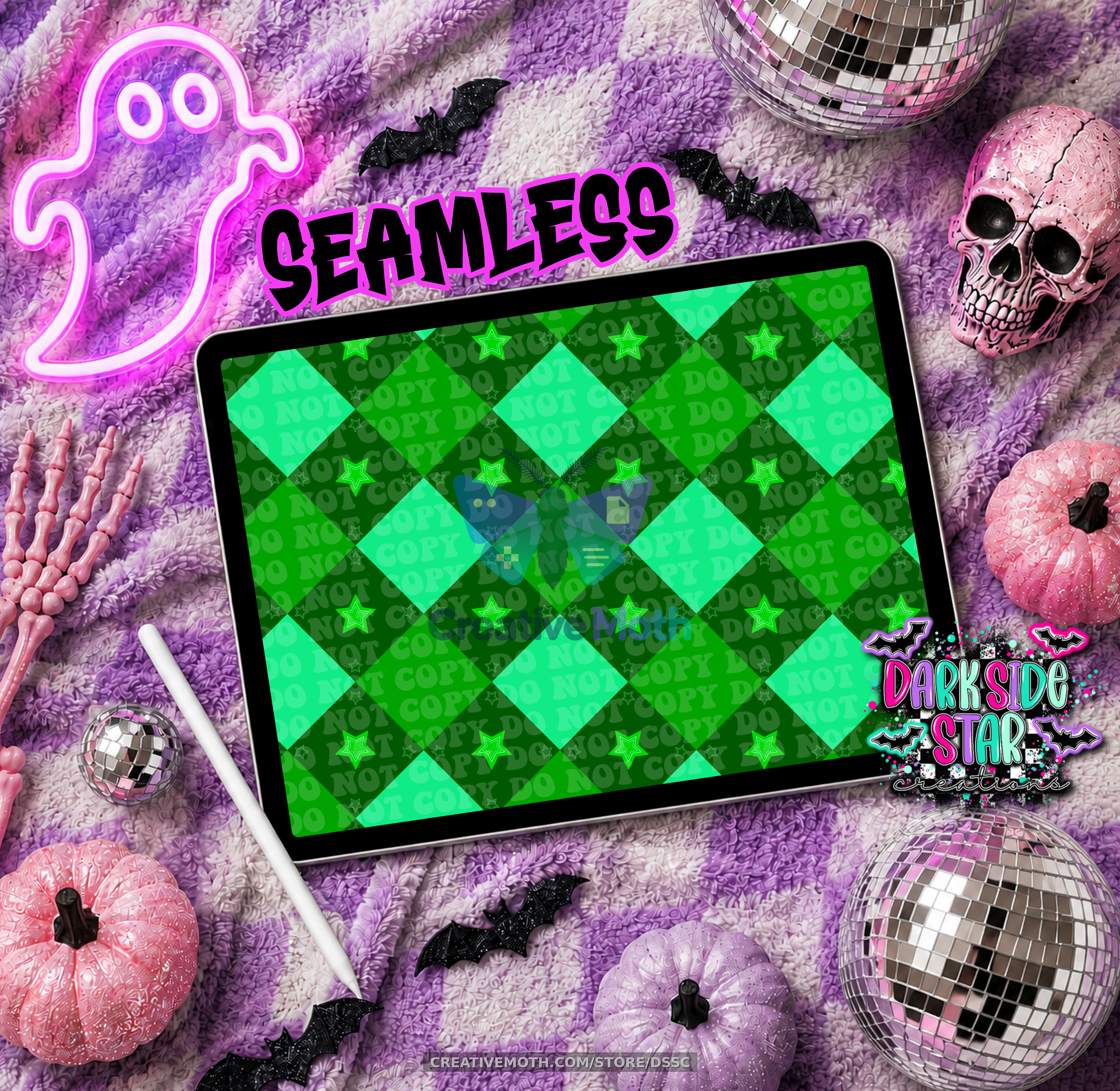 Argyle Stars Green 12x12 300 DPI Seamless Design PNG preview image