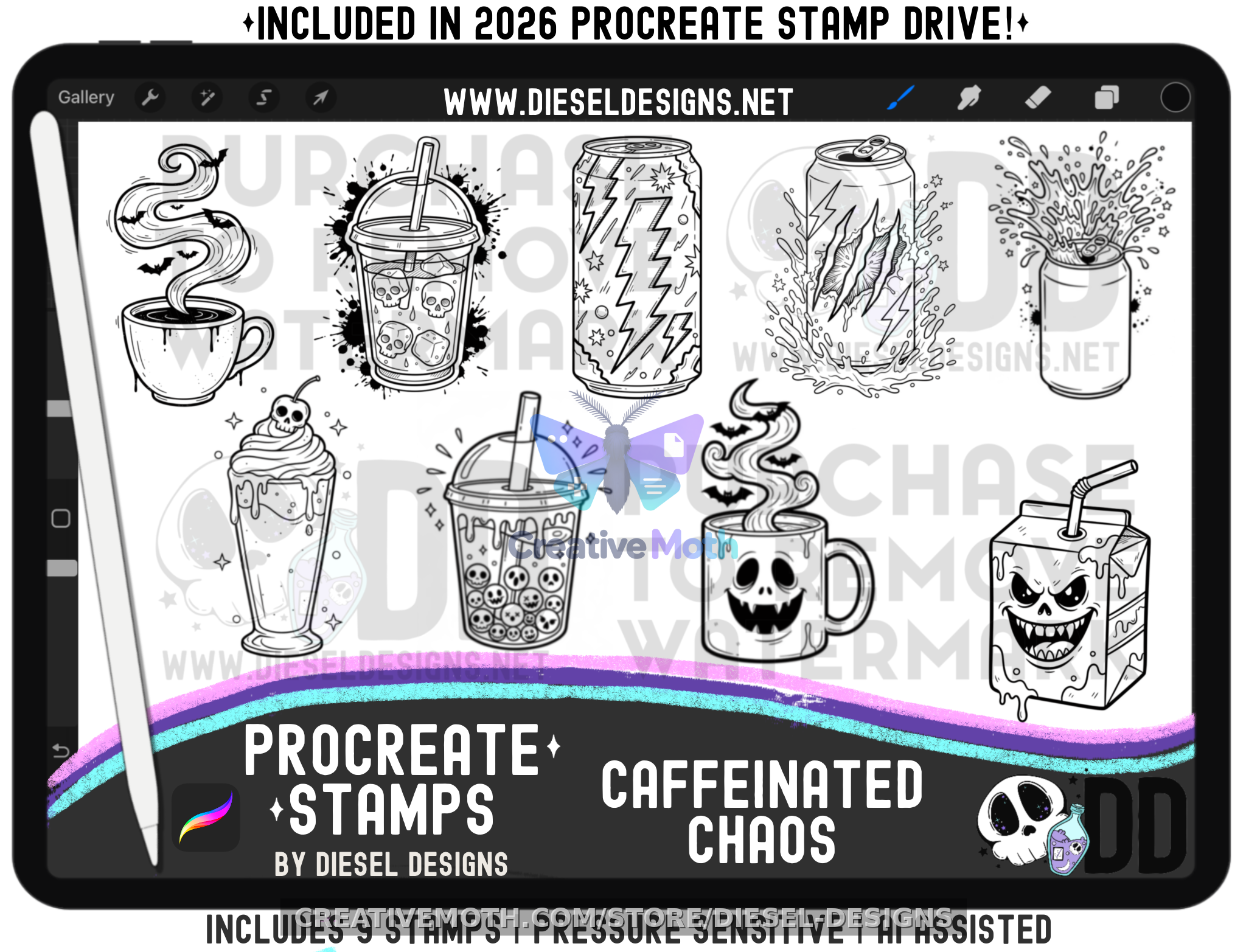 Caffeinated Chaos – Spooky Drinks Procreate Stamp Set preview image
