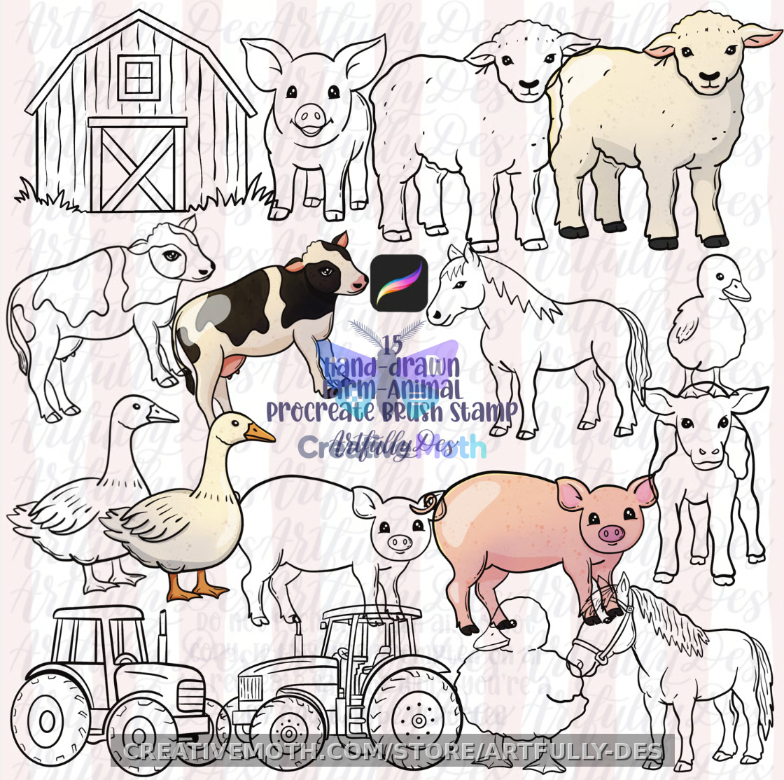 Farm Animal Procreate Brush Stamp preview image