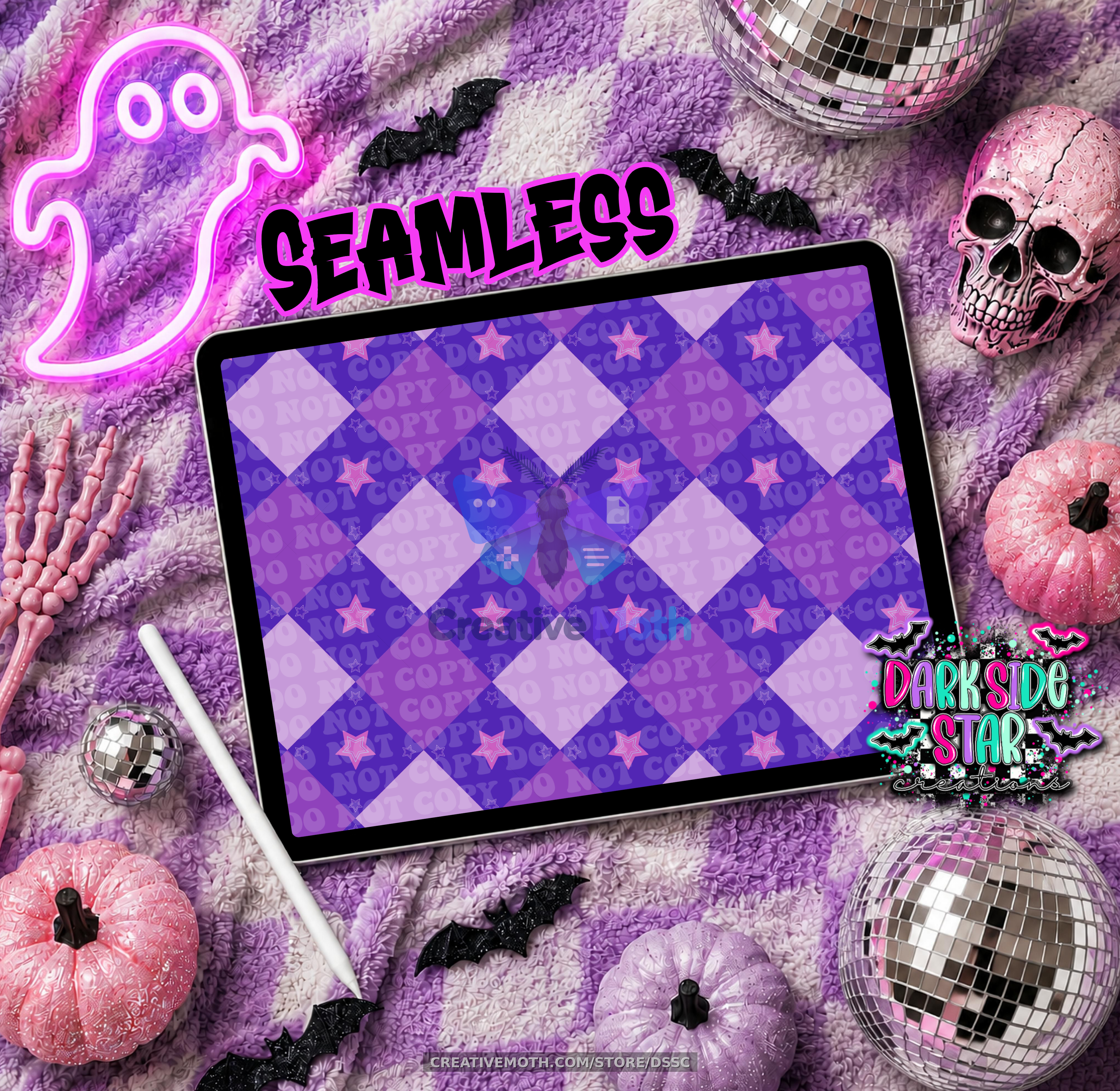 Purple Whimsy Argyle Stars 2 12x12 300 DPI Seamless Design PNG preview image