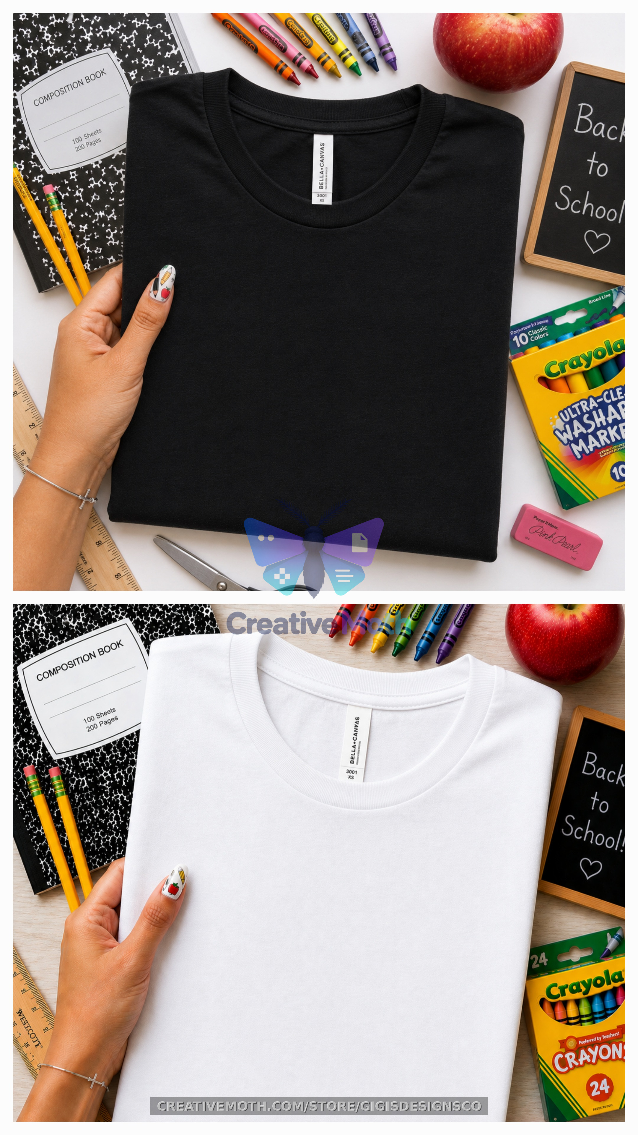 Back to School White & Black Flat Lay TShirt Mockup Duo preview image