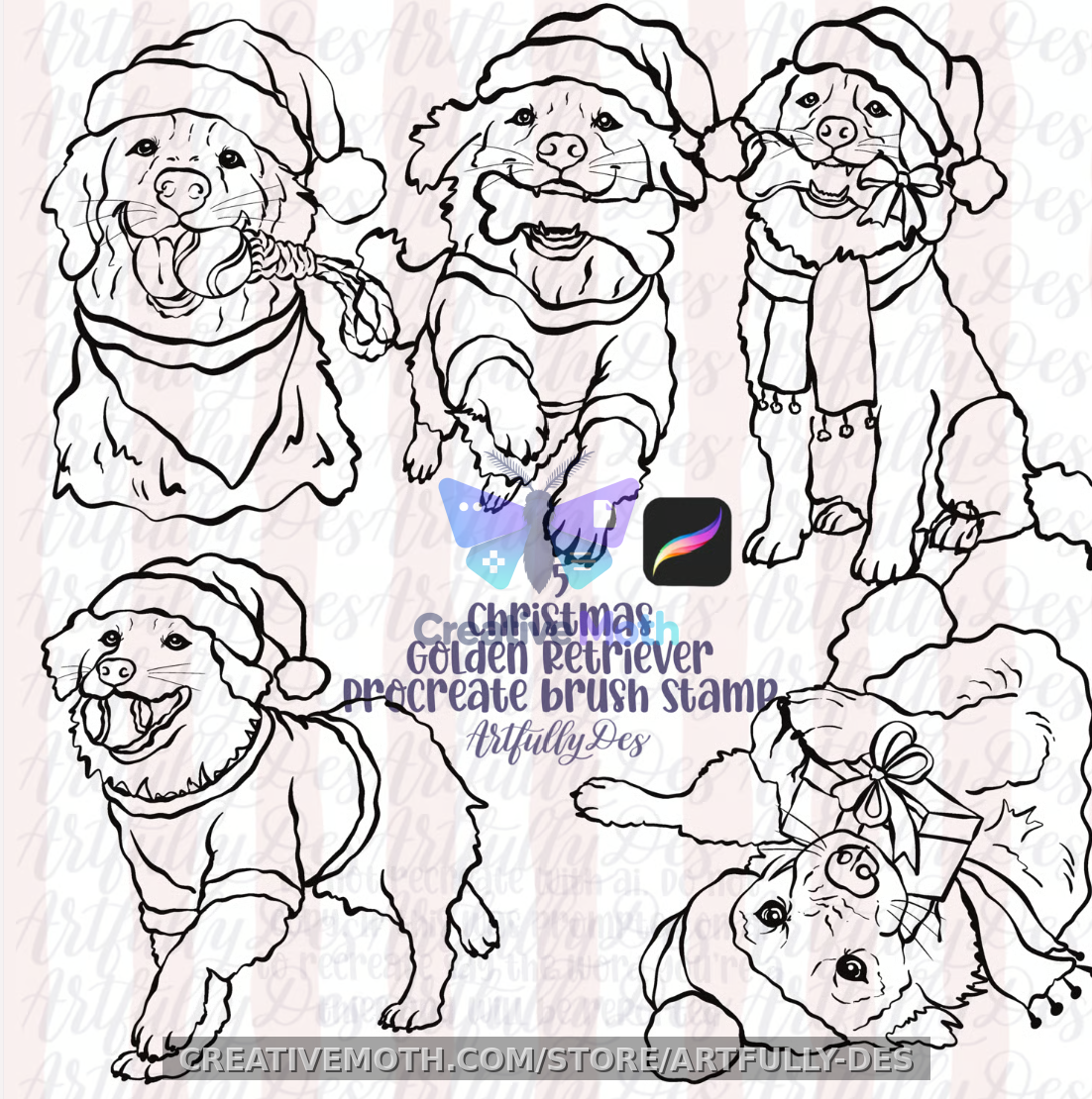 Christmas Golden Retriever Procreate Brush Stamp preview image