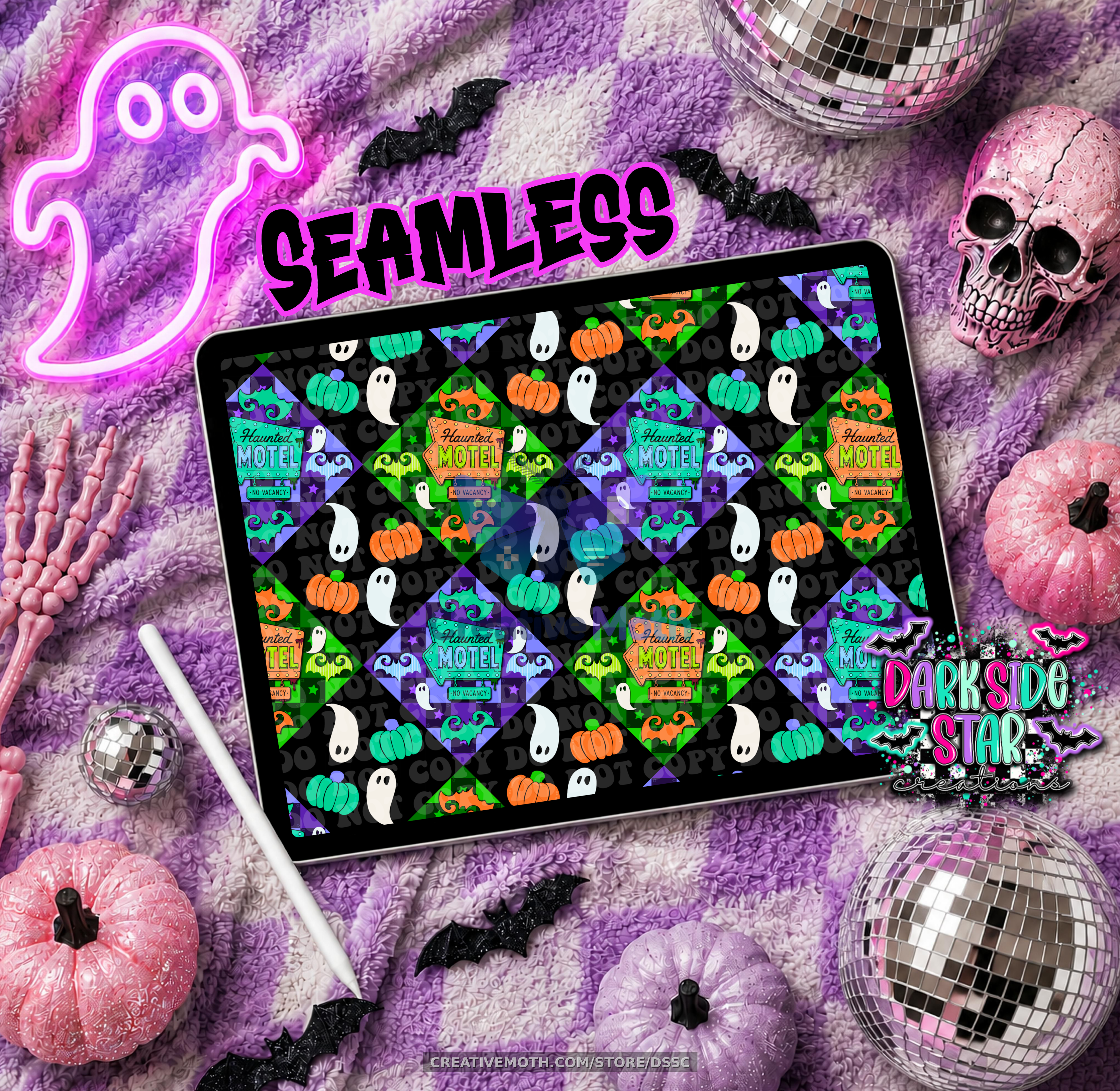Spooky Checkered Hotel 12x12 300 DPI Seamless Design PNG preview image