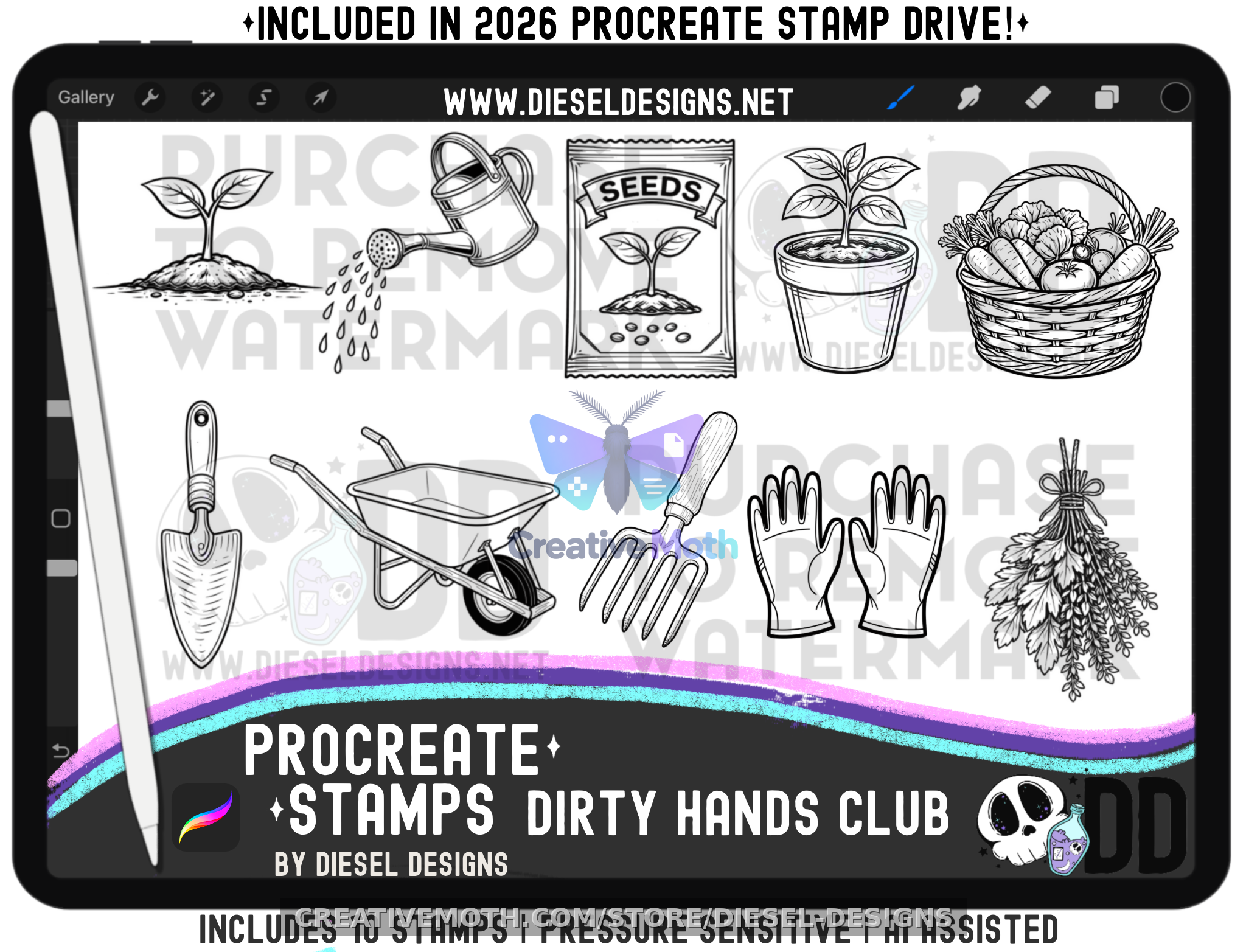 Dirty Hands Club – Gardening Procreate Stamp Set preview image