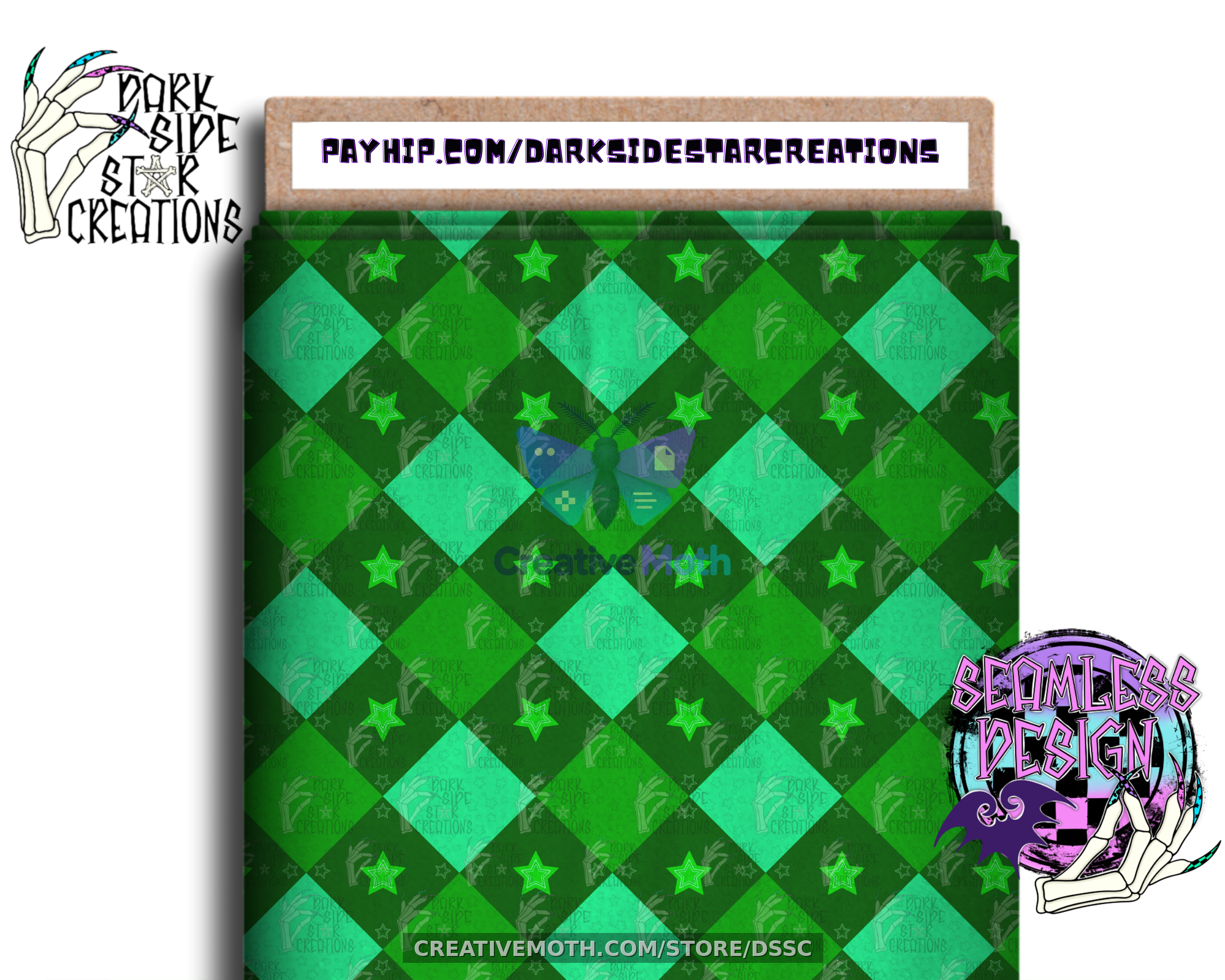 Argyle Stars Green  Fabric mock