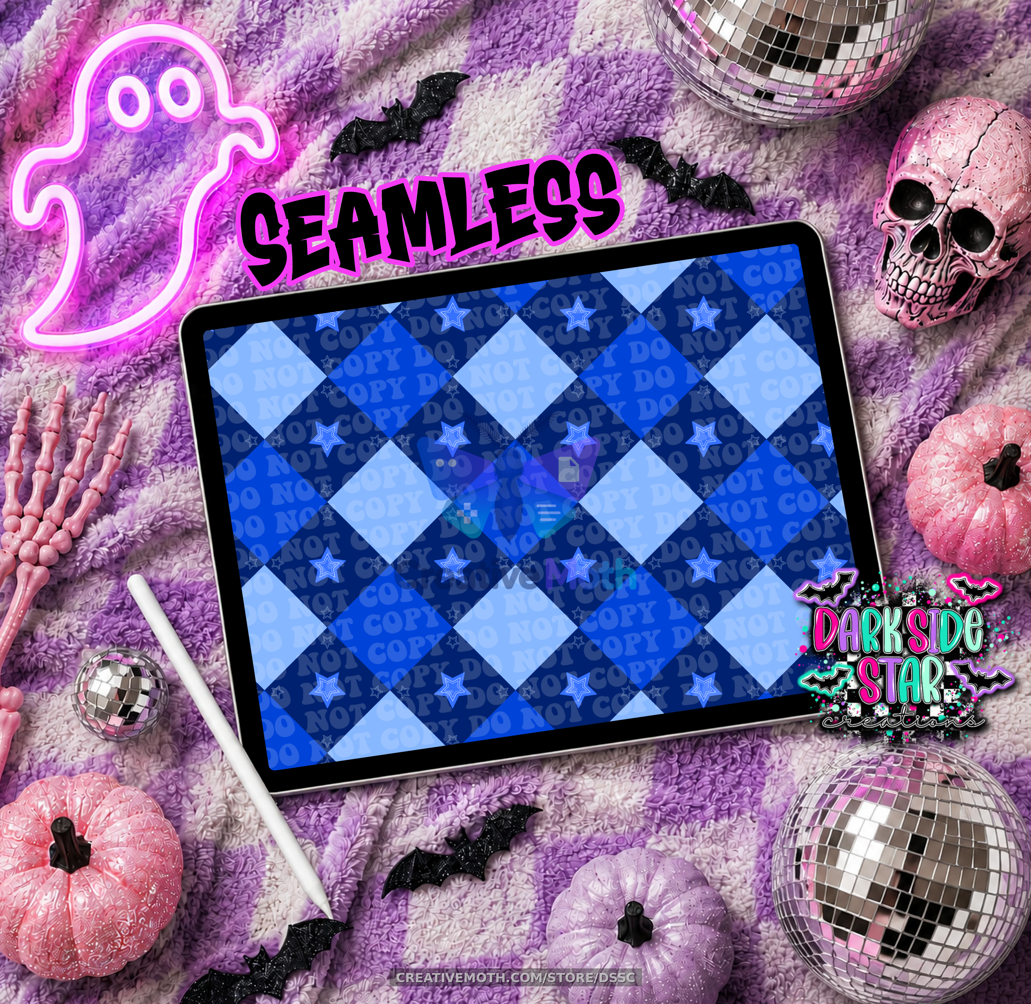 Argyle Stars Blue 12x12 300 DPI Seamless Design PNG 2 Sizes included preview image