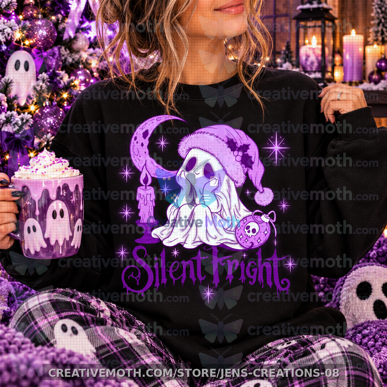 Silent Fright PNG | Spooky Christmas Ghost Design | Purple Gothic Holiday PNG | Creepy Cute Christmas DTF Sublimation Digital Download preview image