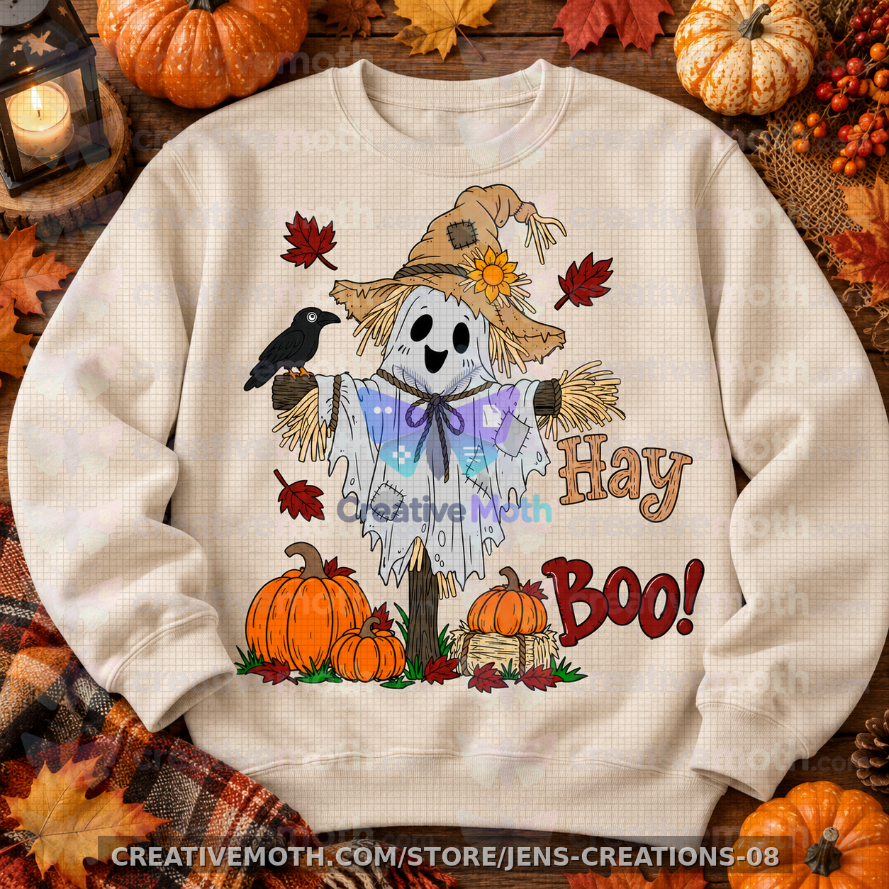 Hay Boo PNG | Cute Ghost Scarecrow Halloween Design | Fall Pumpkin Shirt PNG | Cozy Autumn DTF Sublimation Digital Download preview image