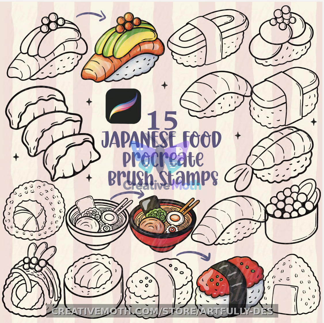 Japanese Food Procreate Brush Stamp Sushi Brush Pack preview image