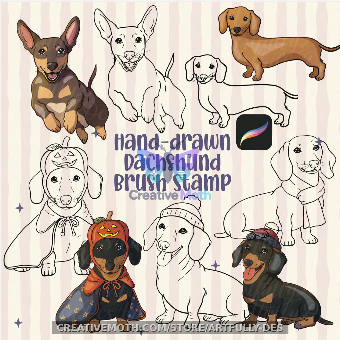 Cats and Dogs Procreate Brush Stamp Golden Retriever Dachshund