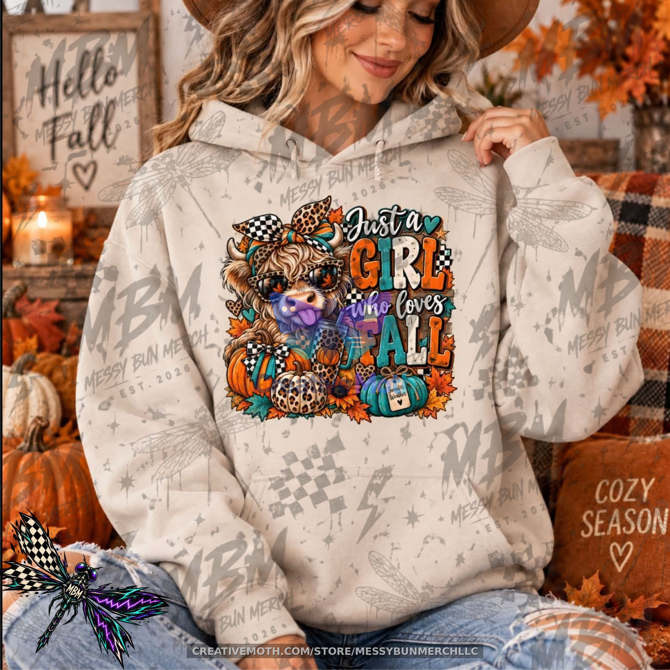 Just a Girl Who Loves Fall – Highland Cow PNG preview image